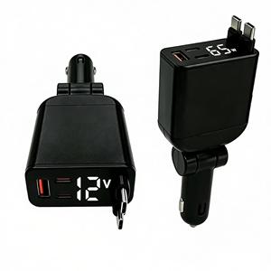 Chargeur de voiture STW 120 W 5-en-1 avec câble rétractable double, chargeur de voiture portable 5-en-1 Starlight 120 W à charge rapide avec câble - Product Image 1