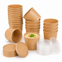 Gobelet à soupe jetable en kraft, logo personnalisable, matériau de qualité alimentaire, qualité supérieure, usage en restaurant, crème glacée, anti-fuite