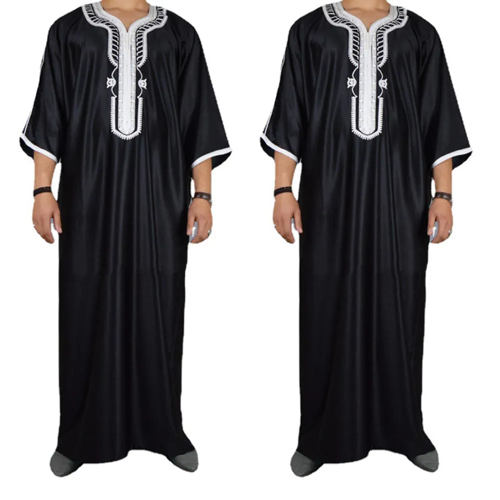 ثوب رجالي إسلامي من تصنيع المعدات الأصلي بتصميم تركي ودبي وقطر عباءة رجالي أسود أفريقي ملابس إسلامية للرجال