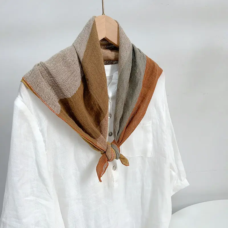 Bufanda cuadrada de lino Vintage para mujer literaria cuello de verano que cubre el cuidado bufanda de lino de algodón