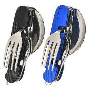 Stainless steel folding cutlery <b>set</b> knife fork spoon tableware outdoor hiking travel aluminum handle multi-functional tableware - Product Image 5