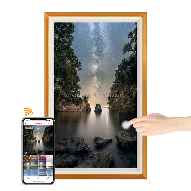 Pros WiFi Digital Picture Frame IPS HD Touch Screen Wood Smart Electronic Photo Frame Auto-Rotate Photos Video Frameo Custom APP