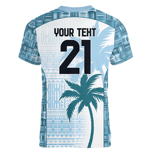 Camiseta Personalizada Transpirable de Corte Ajustado con Cuello en V para <span class=keywords><strong>Mujer</strong></span>, Estilo Rugby Fiji, Color Azul, Campeones del Mundo 7s, Dropshipping - Product Image 3
