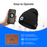 Bonnet tricoté lumineux et chaud pour l'hiver avec lampe frontale intégrée, idéal pour le sport, rechargeable, compatible musique sans fil 5.0