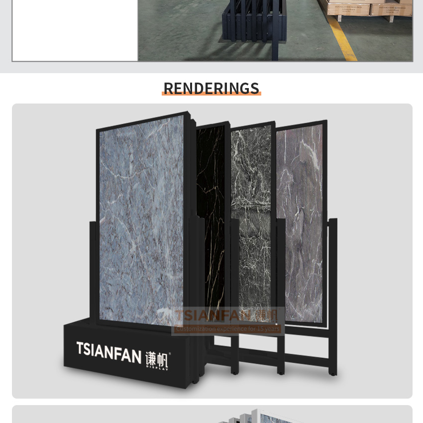 Novo design 360 graus de giro livre quartzo pedra artificial pedra natural vidro grande prato amostra prateleira de exposição de pedra deslizante