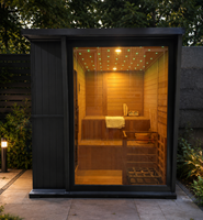 Sauna Traditionnel à Vapeur en Bois de Cèdre pour 4 Personnes, Style Moderne, Extérieur, Toit Incliné Noir, Imperméable