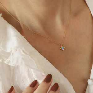 Collar con Colgante de Sol de Acero Inoxidable Chapado en Oro Vintage de 18K con Piedra de Ópalo Azul para Mujer, Gran Venta - Product Image 5