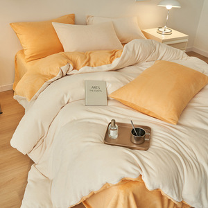 Đơn giản màu 100% polyester sữa nhung 4 mảnh mùa đông ấm áp chăn che bộ Khăn trải giường <span class=keywords><strong>flannel</strong></span> sử dụng nhà 200tc - Product Image 2