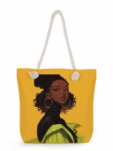<span class=keywords><strong>Bart</strong></span> Painted Handmade Bag Cartoon-Leinen-Canvas-Tasche mit großem Fassungsvermögen, schwarz, schöne Frau, neue Tragetasche - Product Image 2