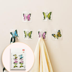 Крепкие самоклеящиеся квадратные крючки-бабочки из ПВХ без сверления для ванной, дверей, одежды, милые, с рисунками - Product Image 3