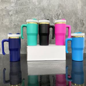 Gobelet isotherme 20 oz plaqué or avec logo personnalisé sous le miroir, avec poignée, couvercles et pailles, pour enfants - Product Image 3