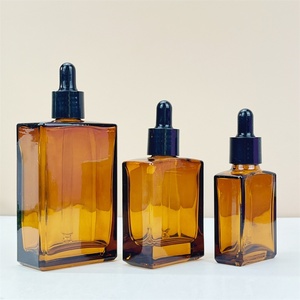 Stock 30ml 50ml 100ml Shiny Amber Brown Glass Rectangle Square <b>Dropper</b> <b>Bottle</b> with Black <b>Dropper</b> Cap - Product Image 4