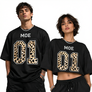 Maillot de football unisexe en maille à imprimé léopard, coupe courte, col rond, coupe ample, toutes saisons, streetwear - Product Image 1