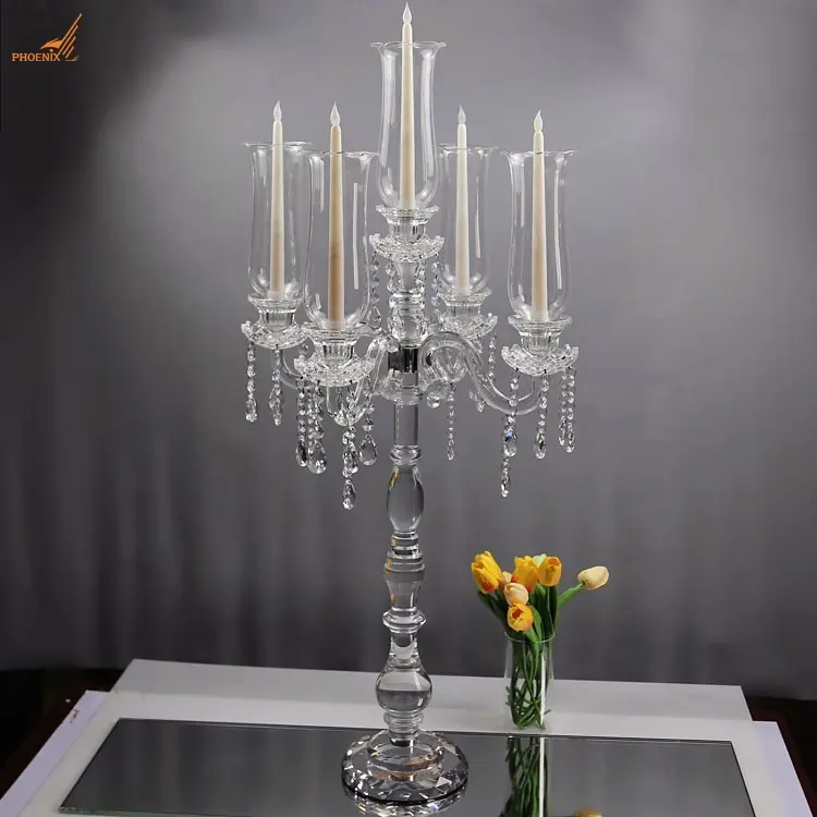 Atacado 5 braços 100cm de altura furacão lâmpada cristal vidro vela titular casamento candelabro mesa decorações centrais à venda