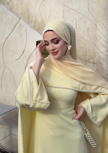 Vestido Maxi Elegante de Lujo con Adornos de Perlas Blancas y Mangas Tipo Capa, Abaya 2026 EID, Chal Desmontable, Ropa Tradicional Musulmana para <span class=keywords><strong>la</strong></span> Noche, para Mujer - Product Image 6