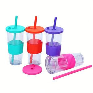 <b>Reusable</b> 24oz Double Wall Transparent Plastic Straw <b>Cup</b> Leak Proof Custom Logo Colorful Travel <b>Cup</b> - Product Image 3