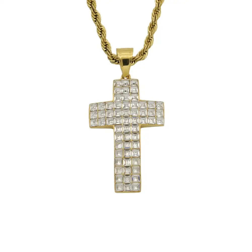 Crystal Factory Direct 18k Plated Fashion Ice Out Nice Stainless Steel Holy Cross Pendant