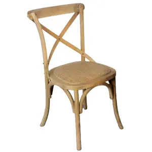 MRS WOODS french country style rattan seat solid oak wood cross back dining chair