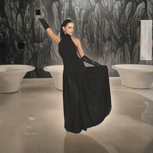 Vestido largo sexy y elegante para mujer, con cuello halter, sin espalda, tejido, ajustado, con diseño de empalmes, para primavera, informal, para fiestas de verano, para discoteca - Product Image 3