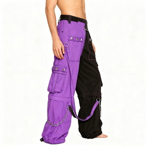 <span class=keywords><strong>Pantaloni</strong></span> gotici da <span class=keywords><strong>uomo</strong></span> Punk Rock a gamba larga con colore a contrasto pantaloncini <span class=keywords><strong>Cargo</strong></span> <span class=keywords><strong>larghi</strong></span> con cerniera a metà vita luce lavaggio OEM - Product Image 4