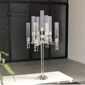 ZT-105 Candélabre à 9 bras <span class=keywords><strong>en</strong></span> cristal avec prismes suspendus, centre de table haut de gamme pour mariage/événement, décoration pour banquet, fête, maison - Product Image 3