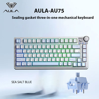 Claviers mécaniques sans fil Aula AU75 pour jeux, tri-mode 2.4G/BT/filaire, remplaçables à chaud, avec rétroéclairage RVB, bouton média, claviers 75 touches