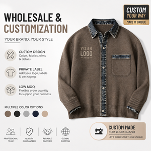 <span class=keywords><strong>Cardigan</strong></span> da Uomo Autunnale Vintage in Maglia con Colletto in Denim, Misto Lana, Effetto Stratificato, Vestibilità Ampia, Anti-restringimento, con Chiusura Frontale - Product Image 5