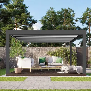 Immer Nieuwe Outdoor Aluminium Pergola Waterdicht Luxe Design Gemotoriseerd Tuinhuisje Met Led Licht