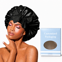 Bonnet en satin de soie personnalisé avec logo pour dormir, double couche doublée de satin avec bande à nouer pour femmes aux cheveux bouclés