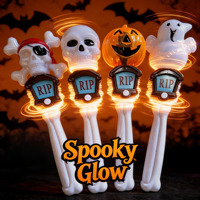 Baguettes lumineuses LED d'Halloween : Crâne, Citrouille, Fantôme, Pirate – Bâtons lumineux effrayants et rotatifs pour enfants – Accessoires de fête d'Halloween