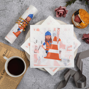 Printed Paper Napkins Construction Theme 330mm x 330mm For Anniversary Parties Restaurant Use - Product Image 2