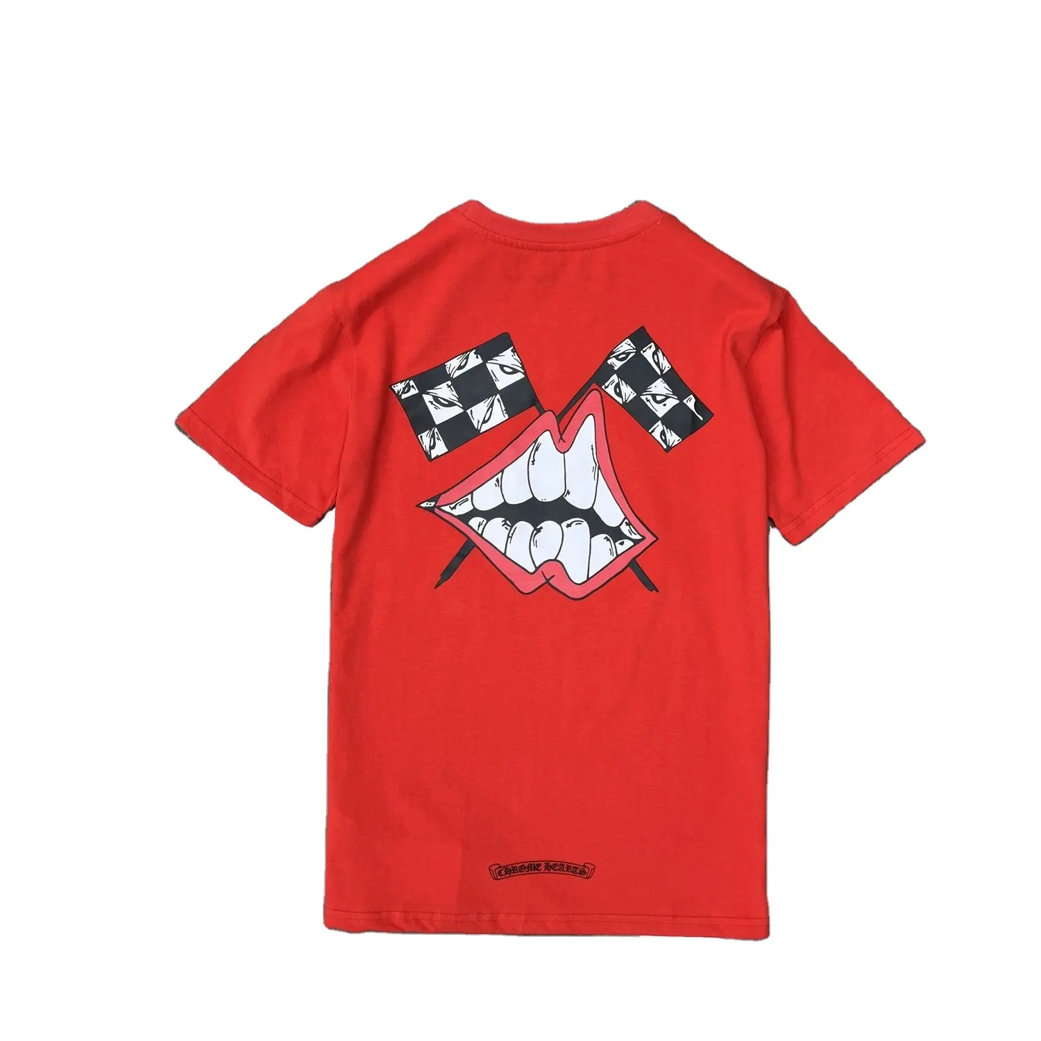 Sf8501 camiseta grande unissex, de alta qualidade, vermelha, com boca grafite, manga curta, coração, marca famosa, cromada
