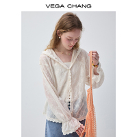 Chemise décontractée pour femme VEGA CHANG, protection solaire, blanche, avec dentelle, capuche, broderie florale et manches évasées