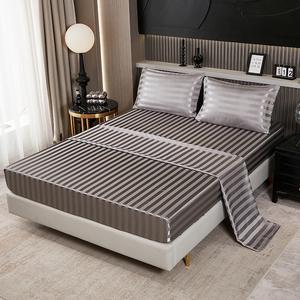 कम कीमत सैटिन 3/4 पीसी फिट और फ्लैट शीट सेट के लिए बड़े फ्लैट शीट बेड शीट सेट के लिए स्ट्रिप जैक्वार्ड तलोकेस - Product Image 5