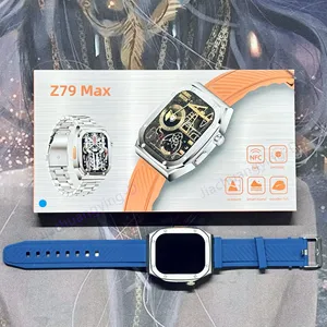 Jam tangan cerdas pria Z79max, jam tangan cerdas dengan 2 tali berbeda, pengisian daya nirkabel, kompas, permainan, Kustom