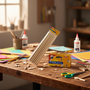 Bastoncini di legno rotondi MNJ 12x300mm per artigianato, confezione da 6 pezzi - Product Image 2