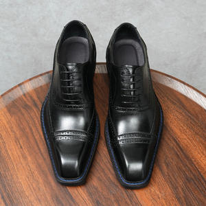 Customizable Men's Black Leather Dress <b>Shoes</b> & Oxfords Low-Top Formal Business Style with Pointed Toe Four Seasons <b>Accessory</b> - Product Image 6