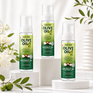 Custom Olive Oil Wrap <b>Set</b> Mousse With Coconut Oil For Shine Hold Fast Drying And No Flaking 207ml - Product Image 1
