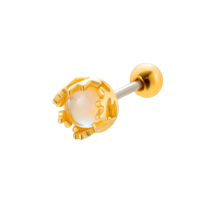 HENSEN moda 18k altın kaplama kulak sarmal piercing takı renkli yuvarlak yapay taş kıkırdak saplama küpe vida geri