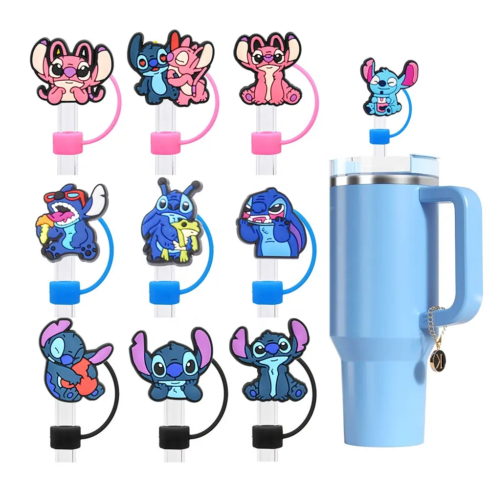 Schattige Stanely Cup 10Mm Cartoon Stitch Herbruikbare Rietjes Toppers Cover Tips Stro Topper Cover Charmes