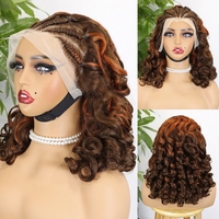 13x4 Lace Frontal Cornrow Tressé Perruques pour les Femmes Noires Bouncy Curly Perruque de Cheveux Humains 250% Densité Highlight Coloré Lace Front Perruque