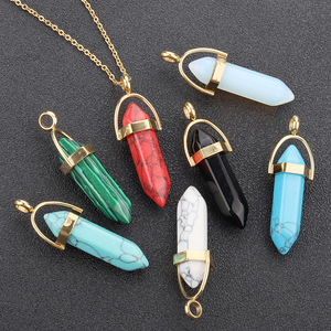Collier unisexe en acier inoxydable avec pendentif hexagonal en pierre naturelle et cristal, serti clos, pour usage quotidien H1319 - Product Image 1