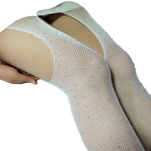 Calze <span class=keywords><strong>a</strong></span> Rete Lucide da Donna, Sexy, Nere, al Ginocchio, con Strass e Adesivo - Product Image 5