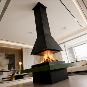 Cheminée <span class=keywords><strong>au</strong></span> <span class=keywords><strong>gaz</strong></span> pour salon, sur pied, à quatre faces en verre, à bois, avec flammes réelles, pour intérieur, murale centrale - Product Image 4