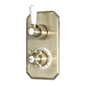 브러시드 골드 2 개의 배출구가있는 전통적인 은폐 트리플 온도 조절 믹서 샤워 밸브