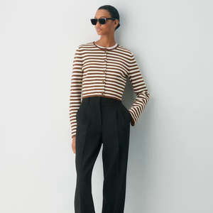 Cardigan rayé à col rond et boutons sur le devant en fil <span class=keywords><strong>Wonder</strong></span> personnalisé, à manches longues, anti-boulochage, résistant aux plis, pull tricoté classique pour le bureau - Product Image 1