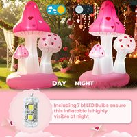 Champignon rose gonflable de 6 pieds pour la Saint-Valentin avec LED en forme de cœur, décoration romantique pour anniversaire, mariage, fête, décoration de jardin