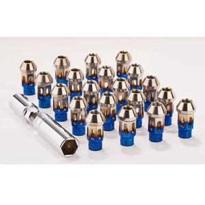 Écrous de roue en alliage de titane M12 M14 antivol, lot de 16+4 pour modification et amélioration de voiture, finition argent bleu - Product Image 1