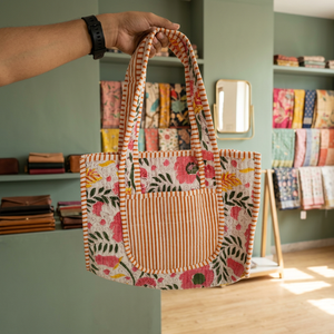 Bolsa de Hombro Tipo Tote de Gran Capacidad, Color Sólido Vibrante, Tela de Algodón, Cierre de Cremallera, Estampado a Bloques, 16x14 Pulgadas, para Verano, Primavera, Playa, Viajes, Uso Diario - Product Image 4