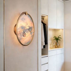 Lampe murale de salle de bain ronde minimaliste de luxe en alliage de bronze vintage avec LED, en pierre naturelle, vente en gros - Product Image 2